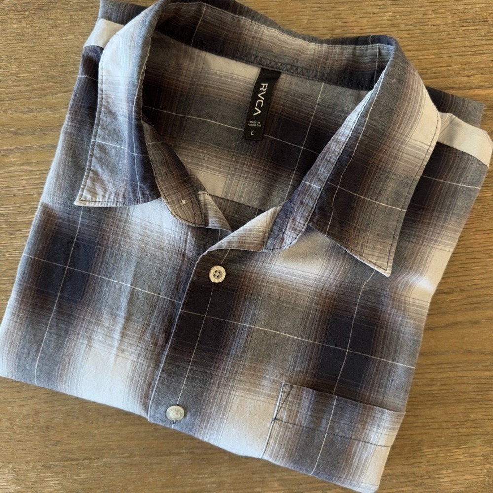 RVCA Men's Short-Sleeve Button-Up Plaid Shirt-Gray Ombré-Style Plaid-Size Large